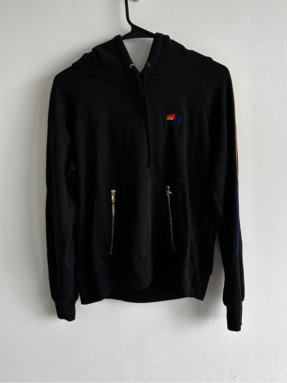Aviator Nation Unisex Classic Pullover Hoodie Black Velvet Stripes Size Small - Picture 2 of 8